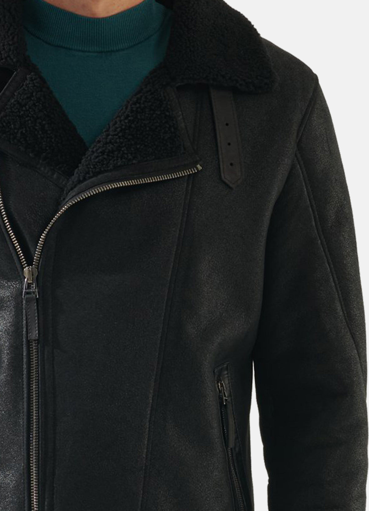 Mens Jade Black Shearling Leather Jacket | Elite Jacket