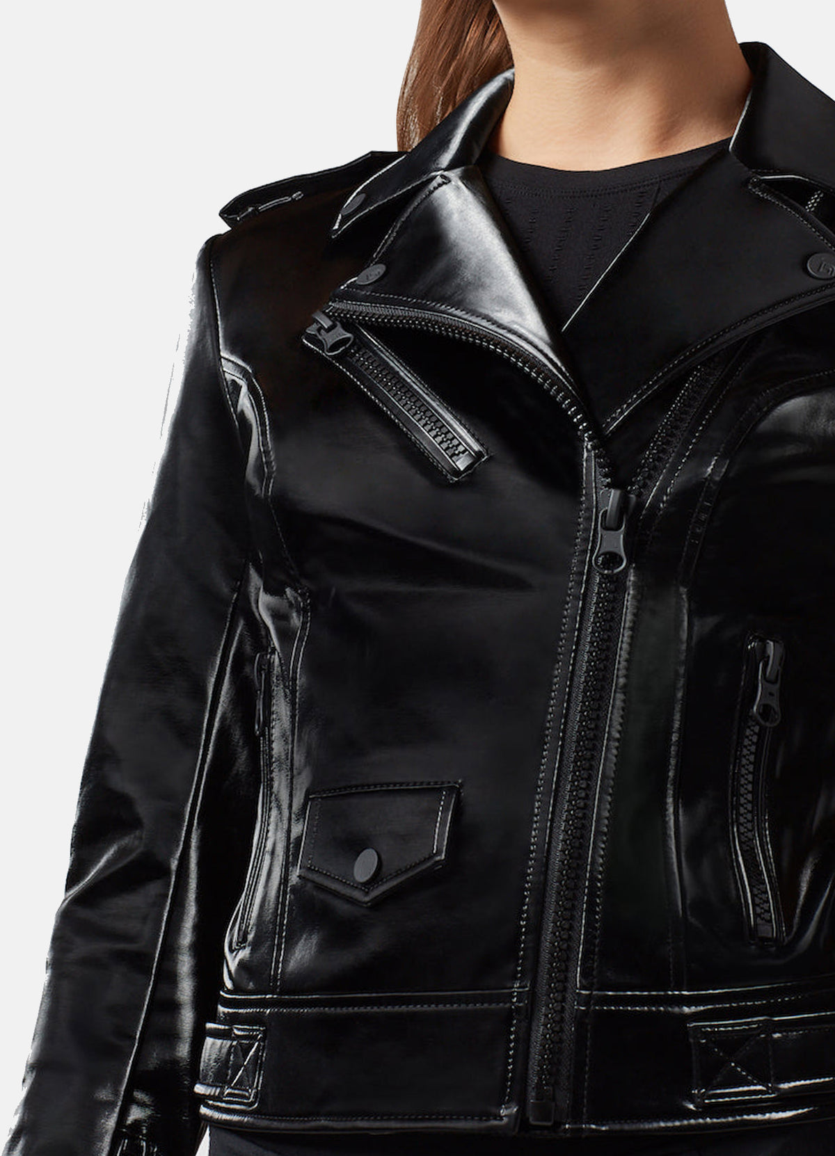 Womens Shiny Black Biker Faux Leather Jacket | Elite Jacket