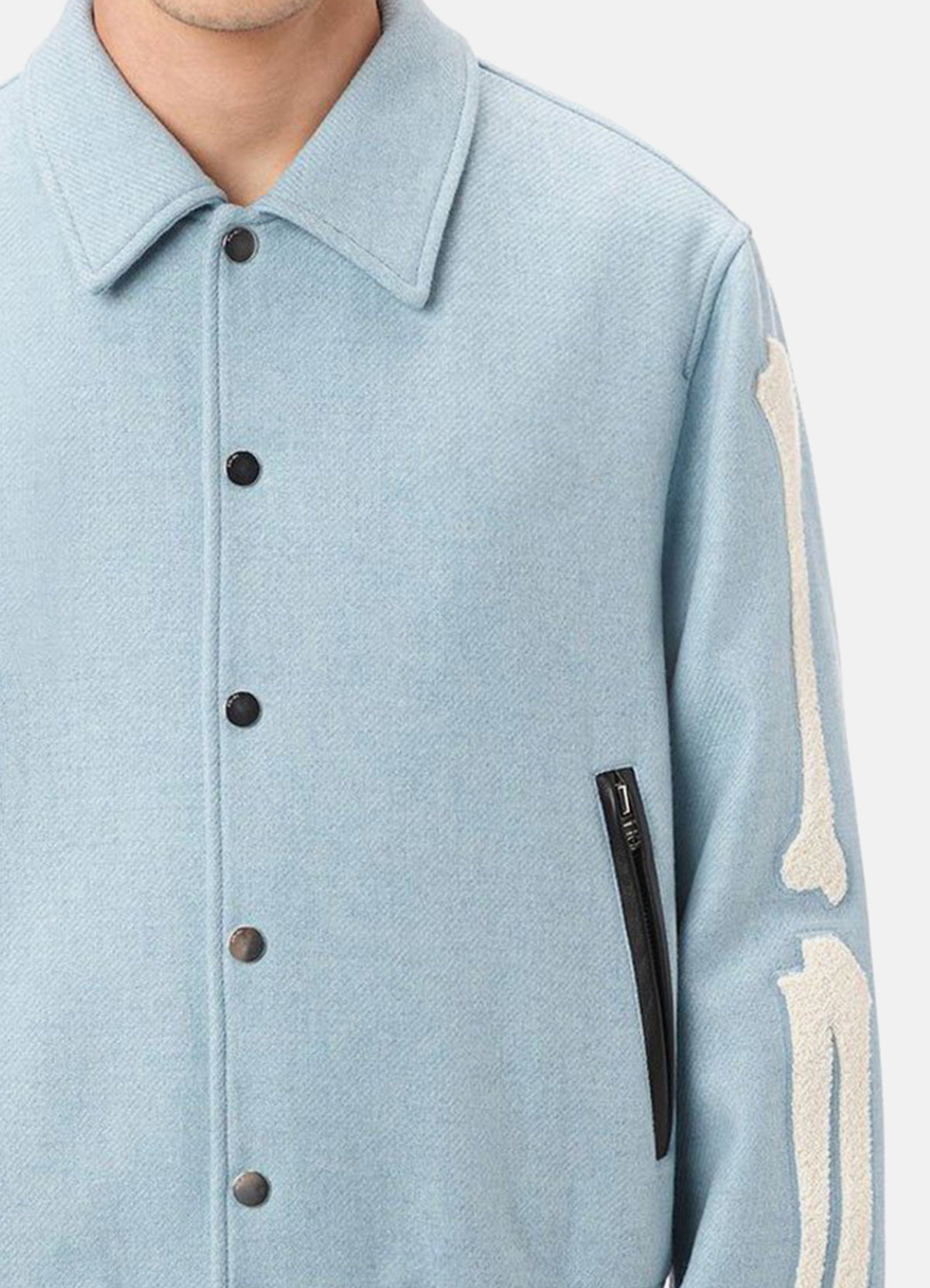 Mens Baby Blue Bone Design Varsity Jacket | Elite Jacket