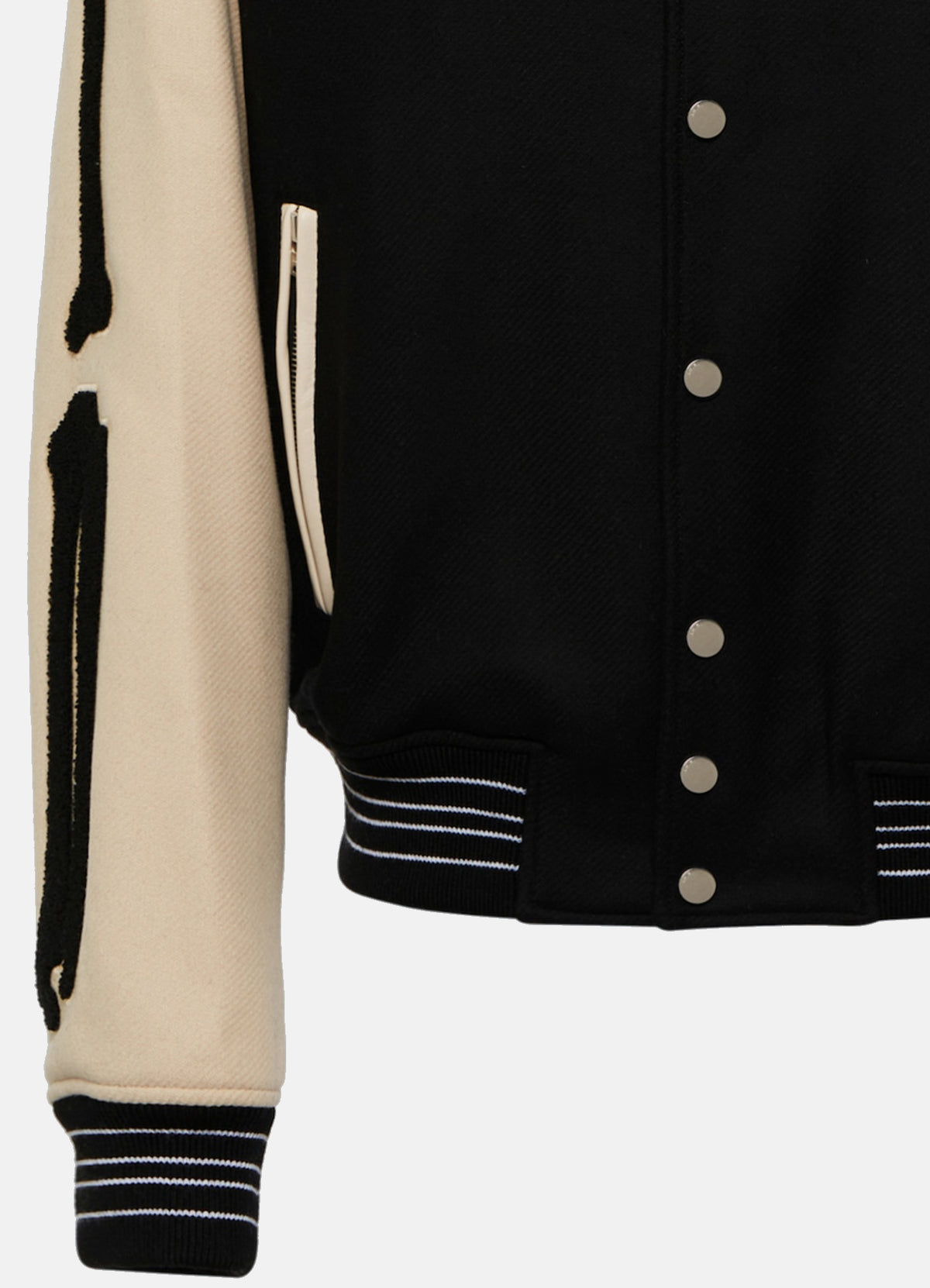 Mens Black and Beige Bone Design Varsity Jacket