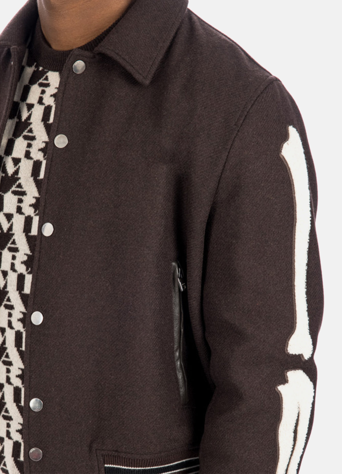 Mens Dark Brown Bone Design Varsity Jacket | Elite Jacket