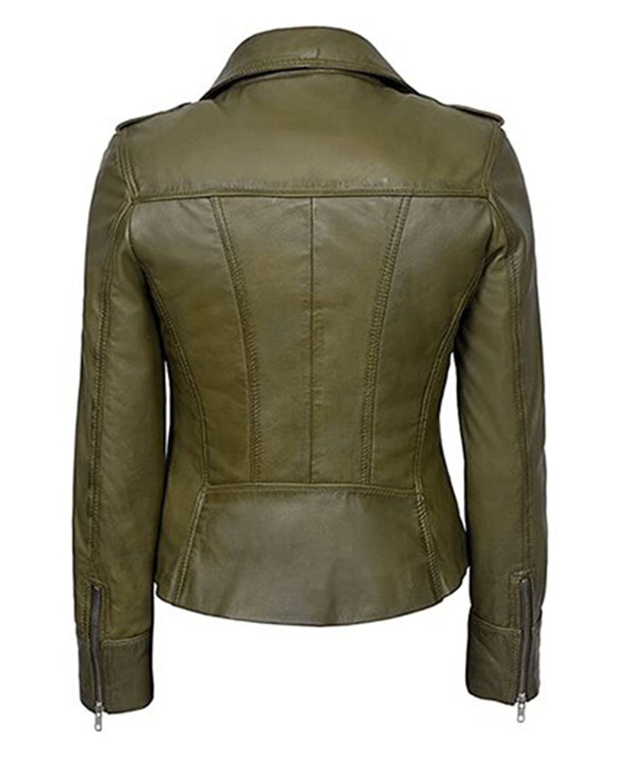 Elite Women's Classic Olive Green Biker Leather Jacket