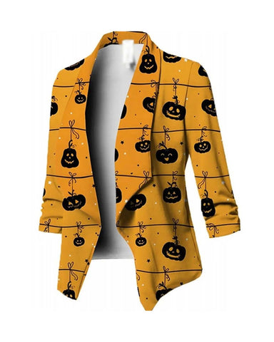 Halloween Pumpkin Printed Blazer Perfect For Halloween Day