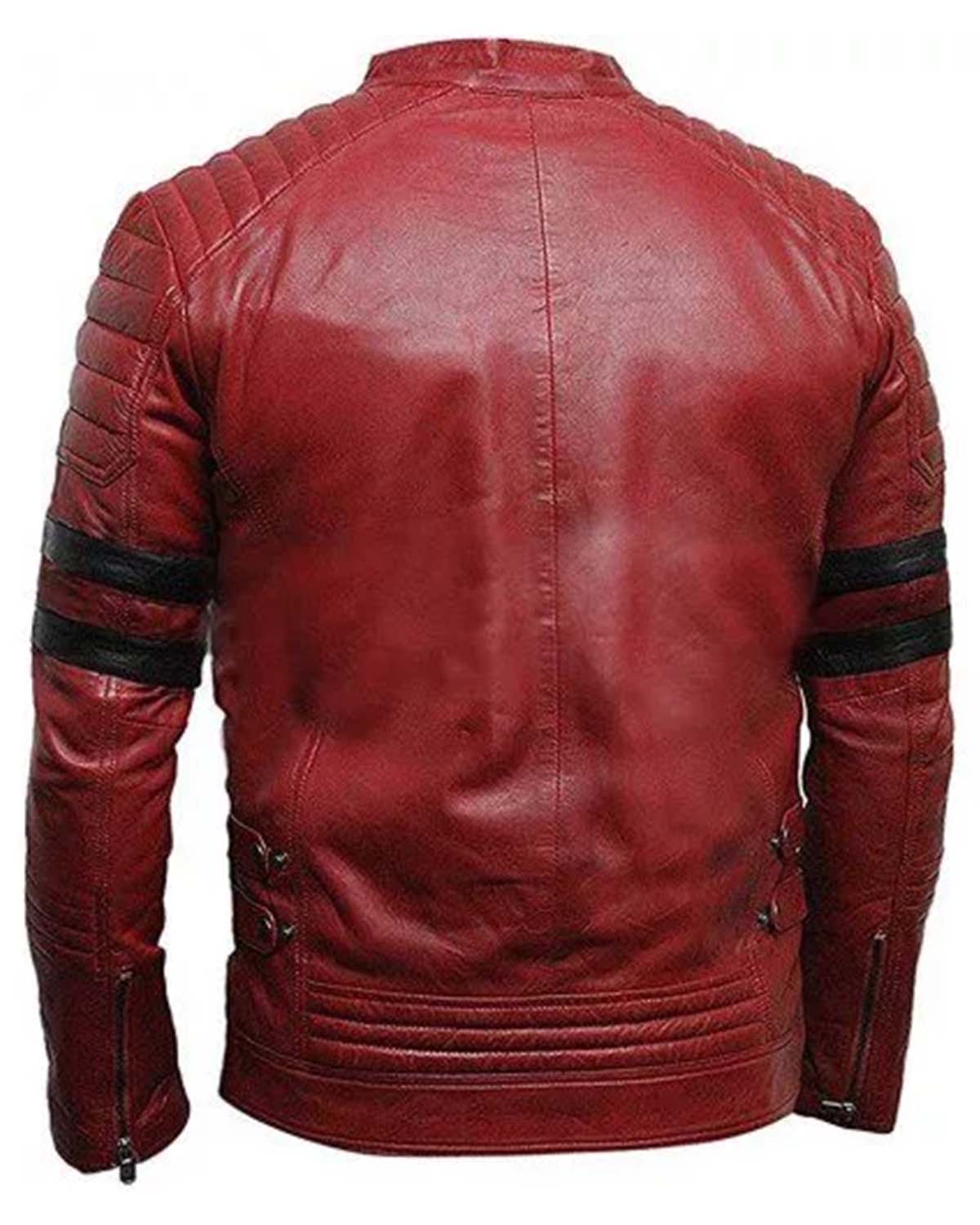 Elite Cafe Racer Retro Biker Red & Black Stripe Motorcycle Leather Jacket