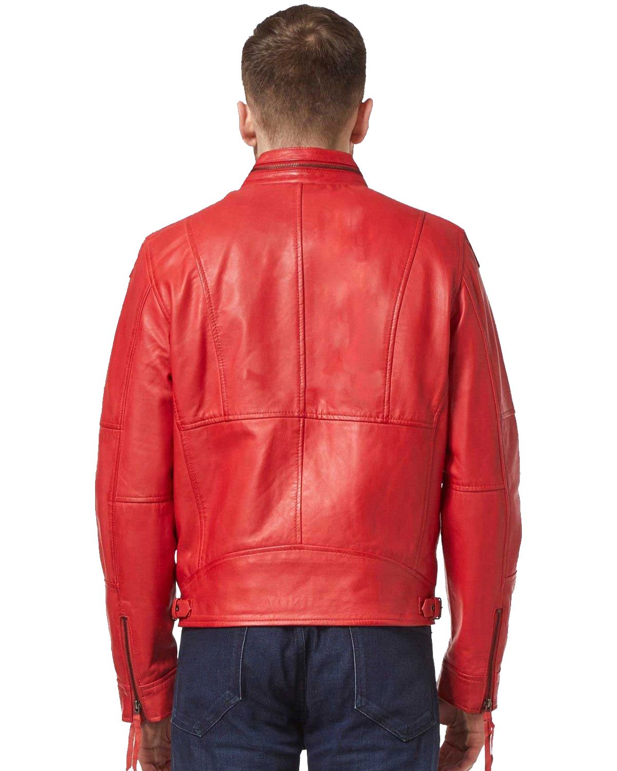 Elite Men's Classic Stylish Red Biker Real Leather Jacket