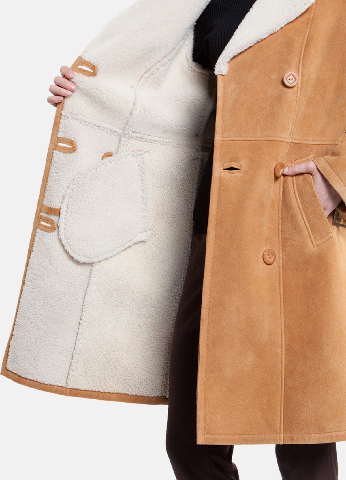 Womens Bright Tan Shearling Leather Coat