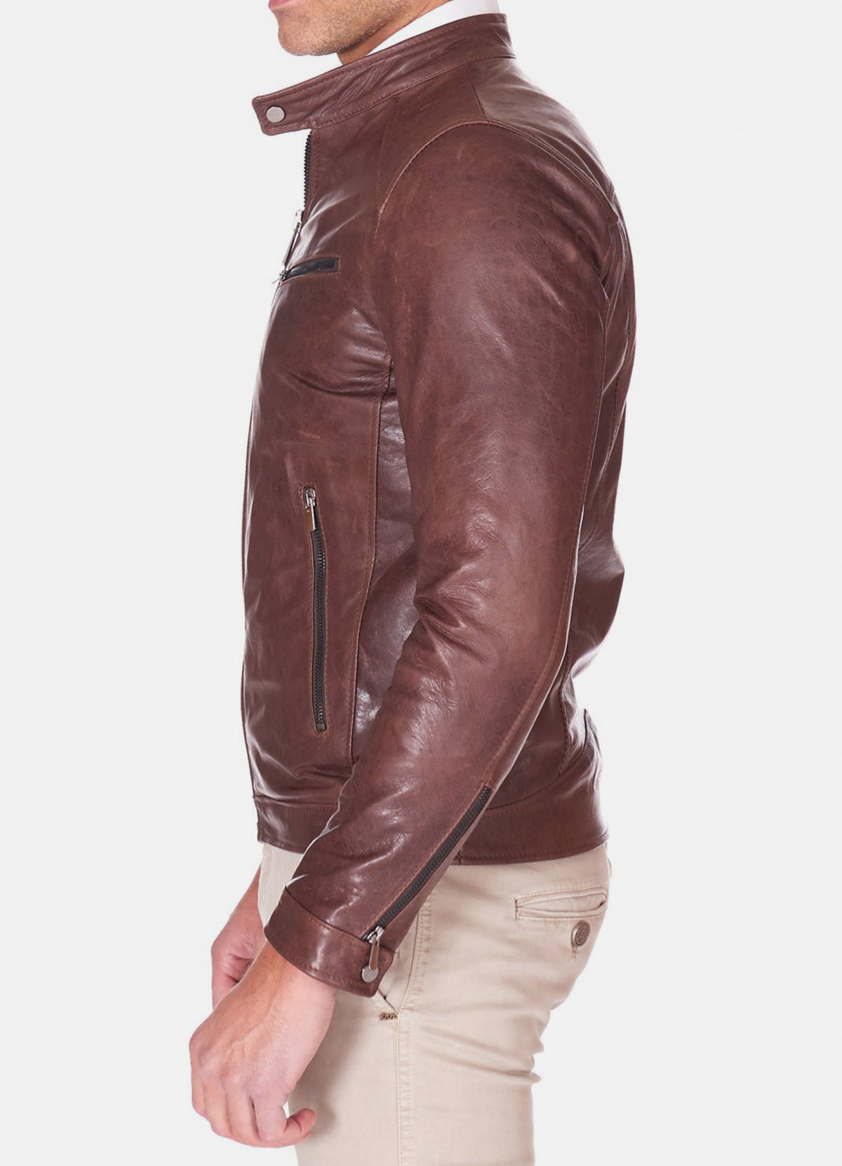 Mens Casual Style Brown Biker Leather Jacket | Elite