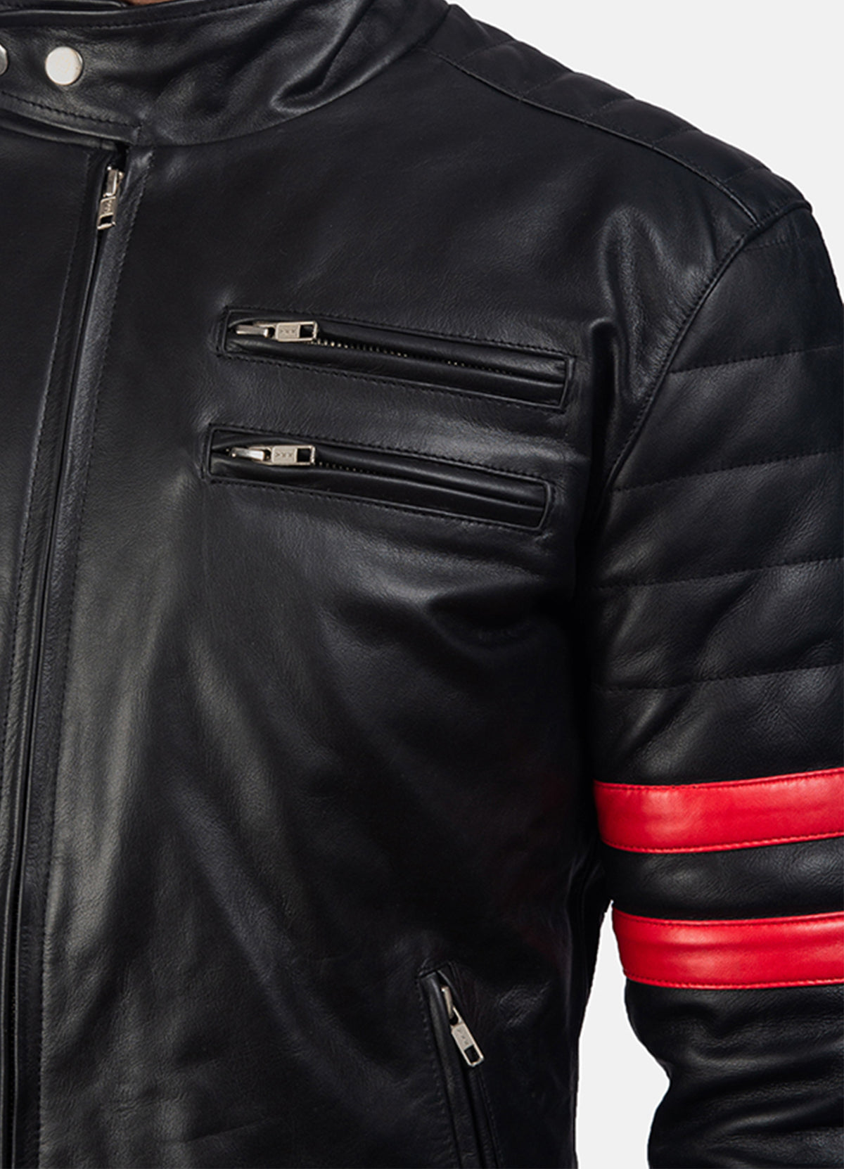 Mens Perfecto Black & Red Biker Leather Jacket