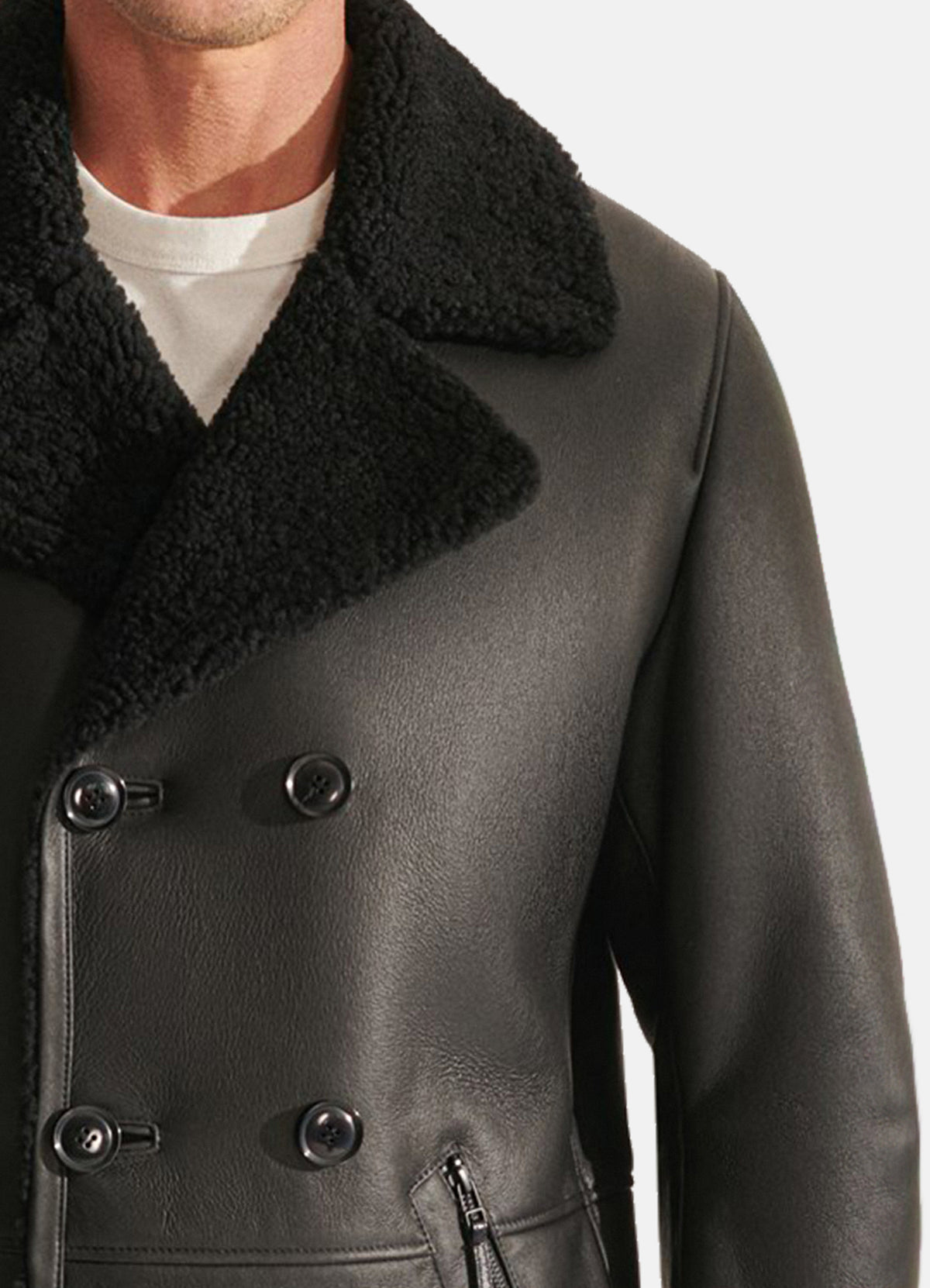 Mens Charcoal Black Shearling Leather Jacket