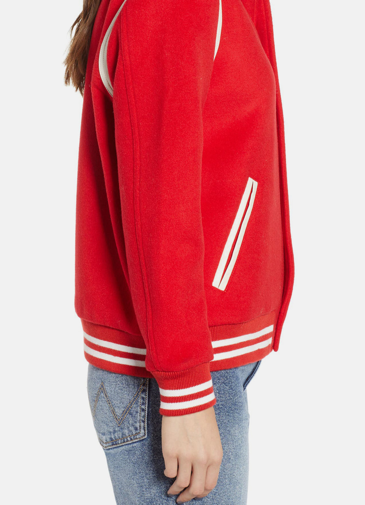 Red Jacket Female Womens Bright Red Varsity Jacket | Elite Jacket