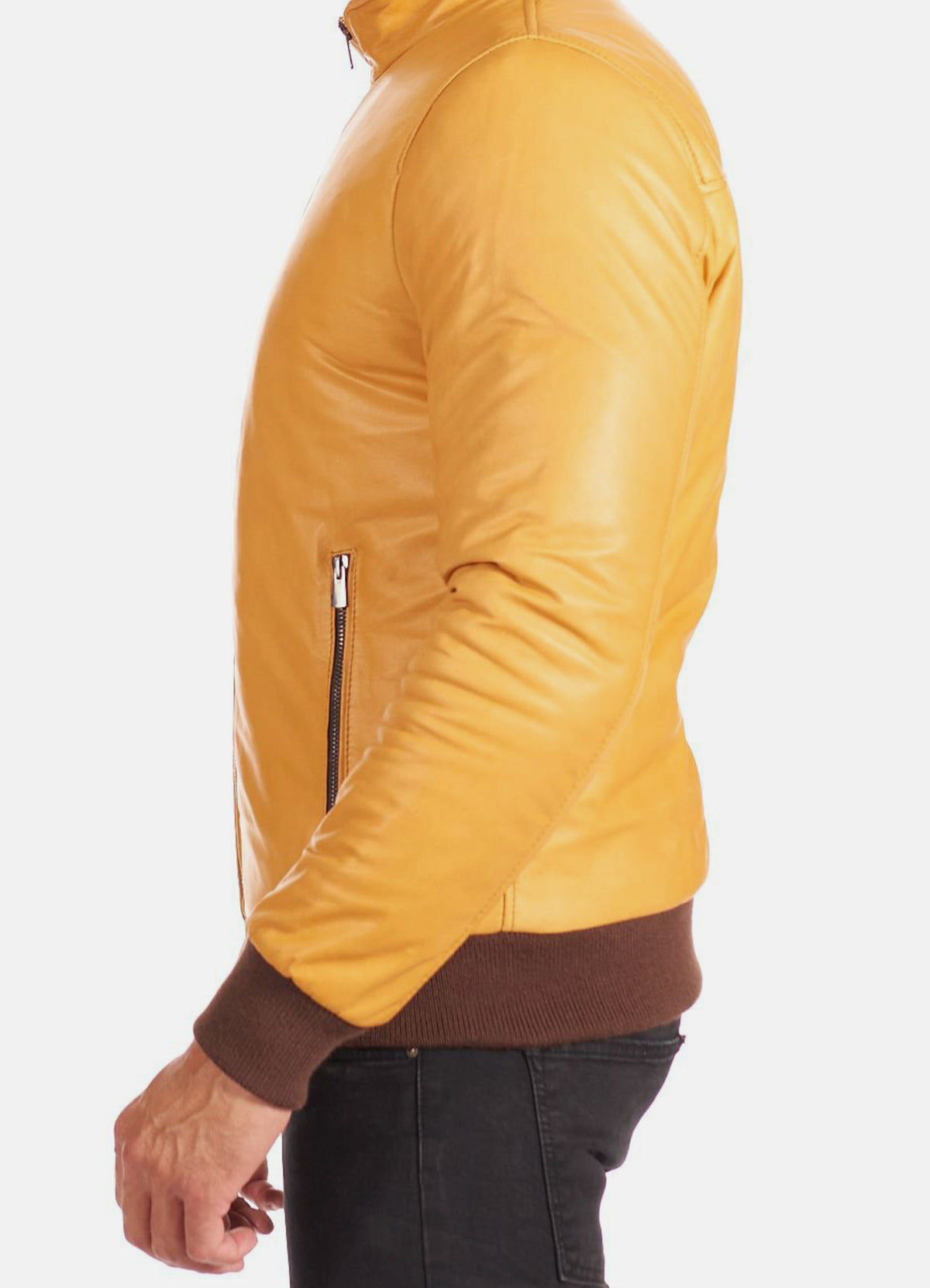 Mens Soft Yellow Bomber Leather Jacket | Elite Collection