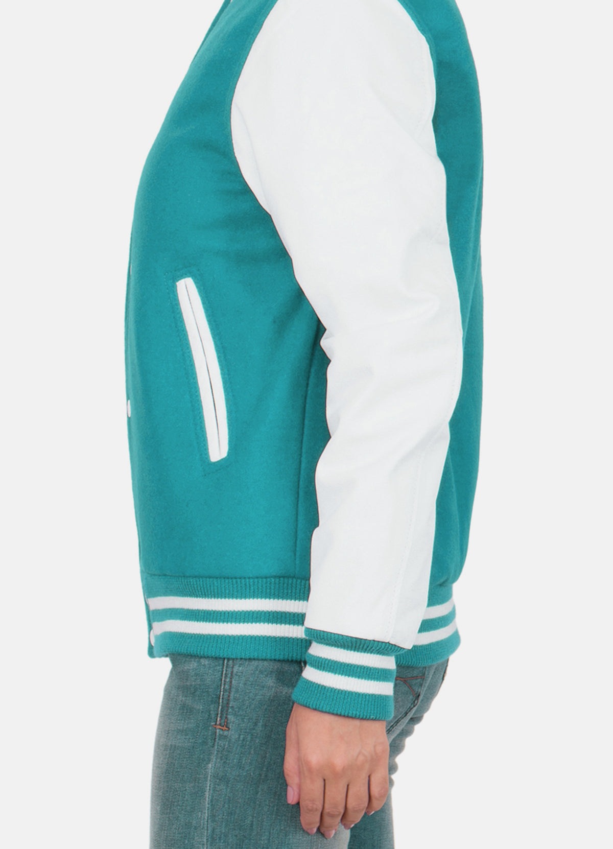 Womens Cyan and White Varsity Jacket | Elite Jacket