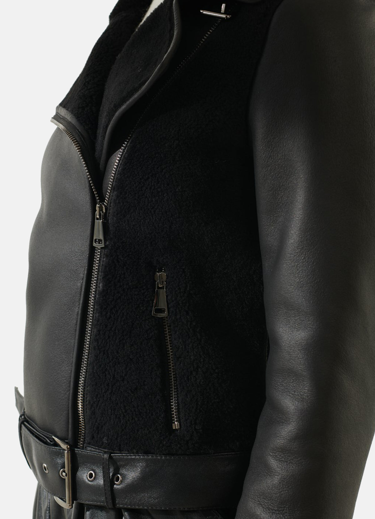 Womens Shiny Black Shearling Leather Jacket