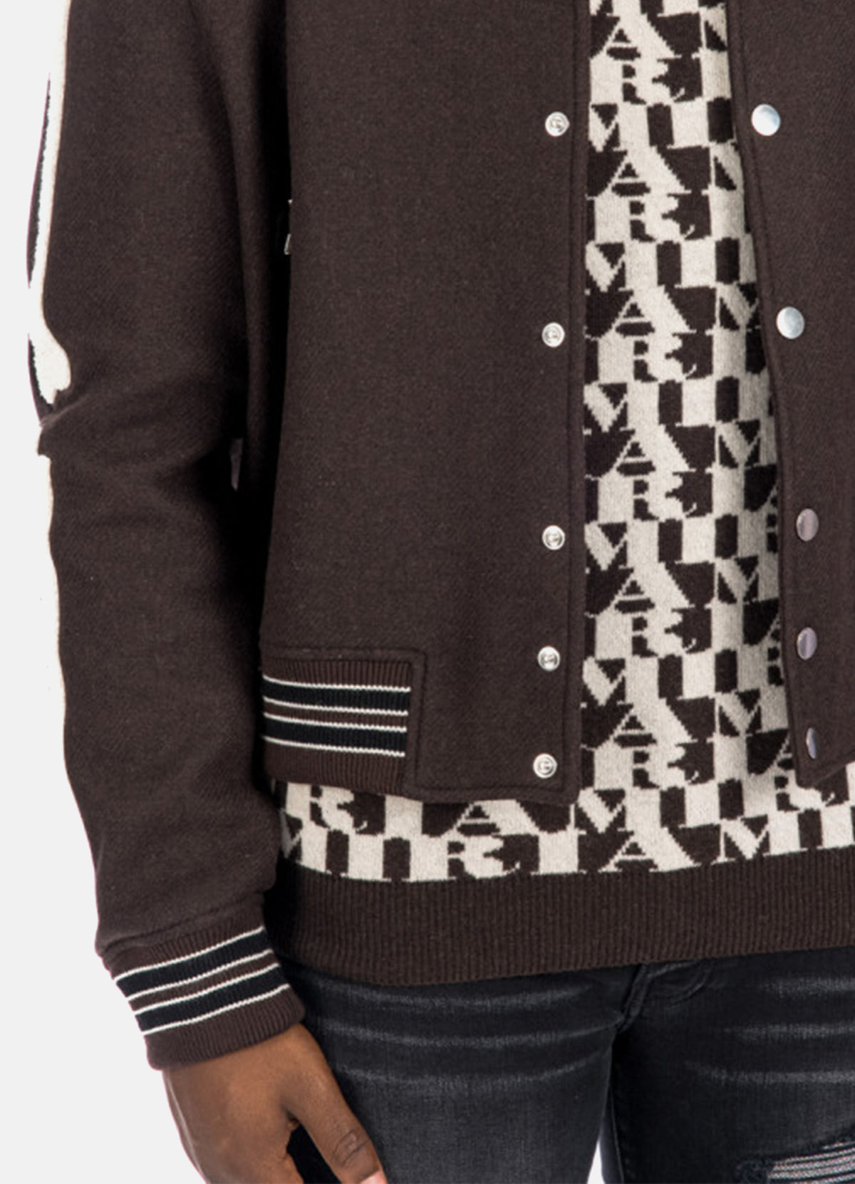 Mens Dark Brown Bone Design Varsity Jacket | Elite Jacket