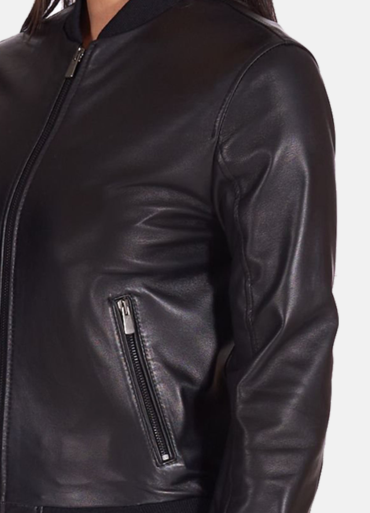 Womens Matt Black Bomber Leather Jacket