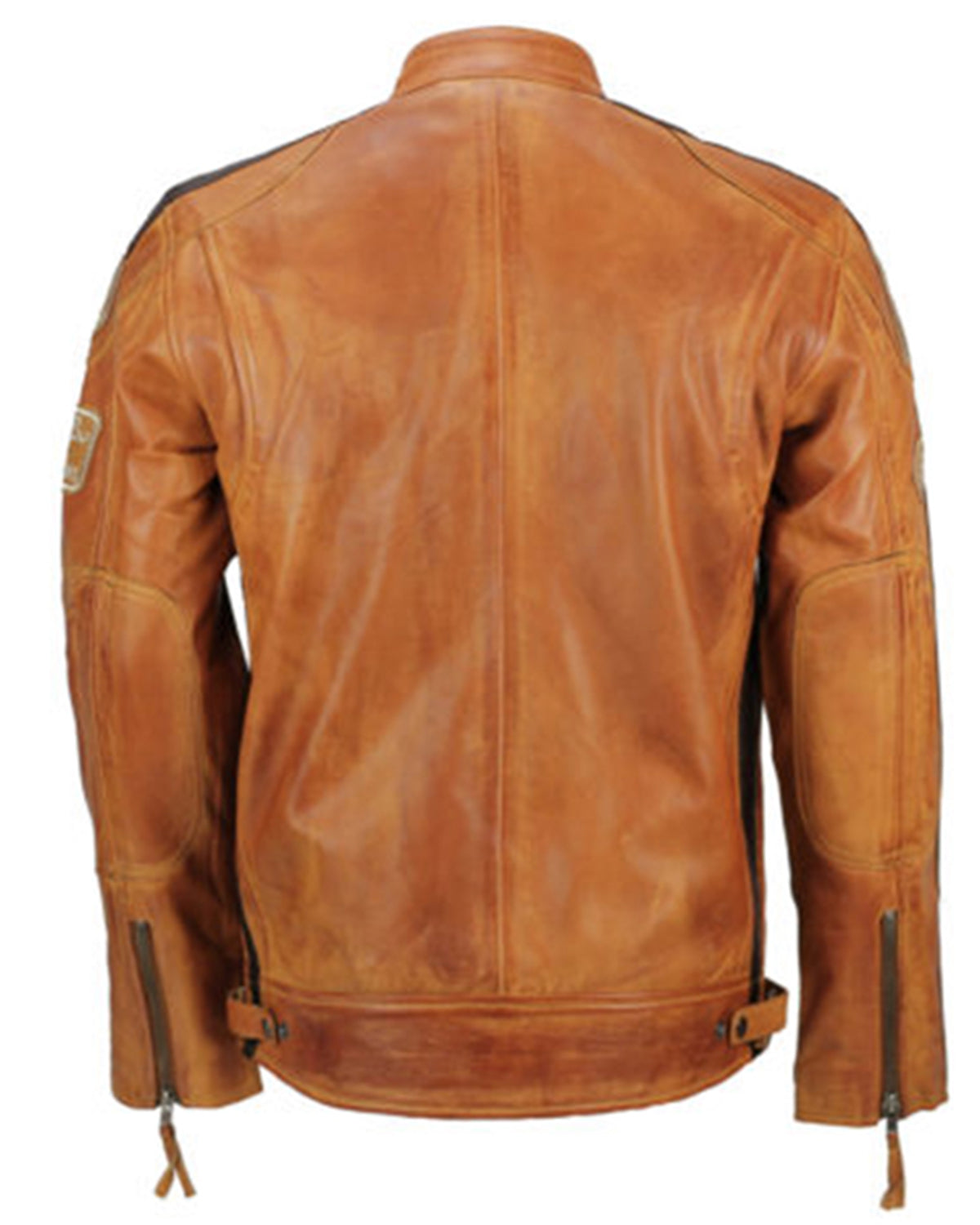 Men Tan Leather Biker Vintage Motorcycle Xpode Patch Jacket