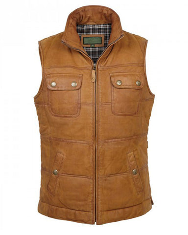 Womens Tan Brown Leather Gilet | Elite Jacket