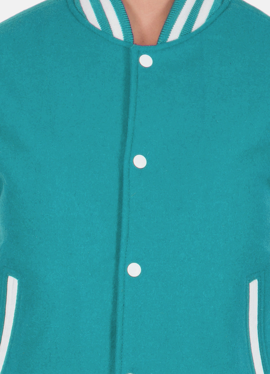 Cyan Jacket Womens Cyan and White Varsity Jacket | Elite Jacket