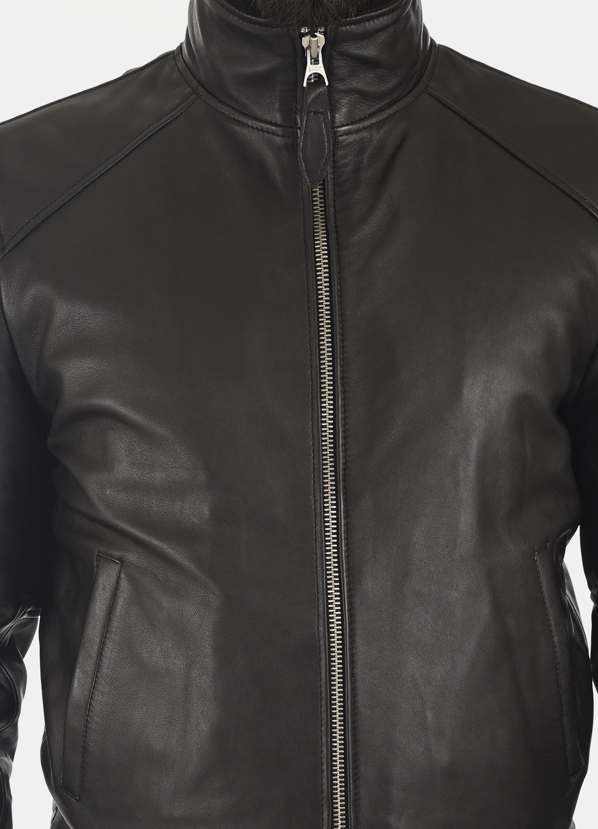 Mens Pitch Black Bomber Leather Jacket | Elite Jacket